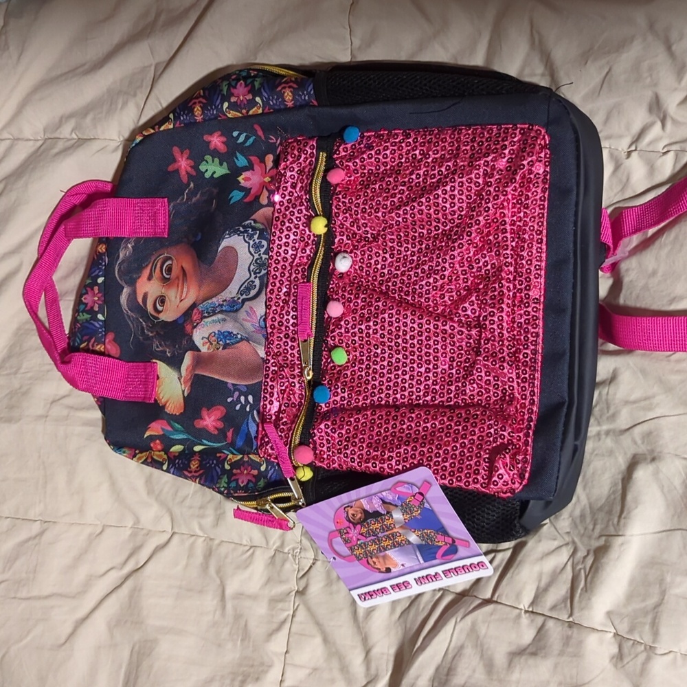 DISNEY Encanto backpack pink black pom poms